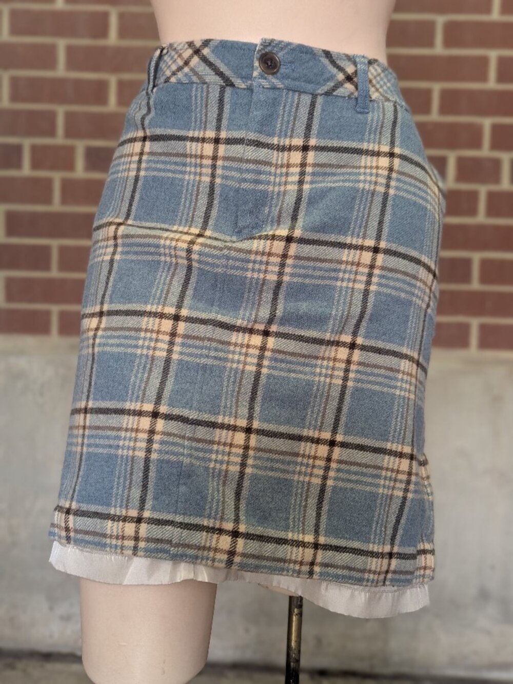 Vintage Eddie Bauer Skirt Womens 12 Blue Plaid Lined Wool Preppy Dark Academia